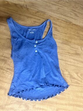 American Eagle Outfitters Blue Ribbed Henley Tank